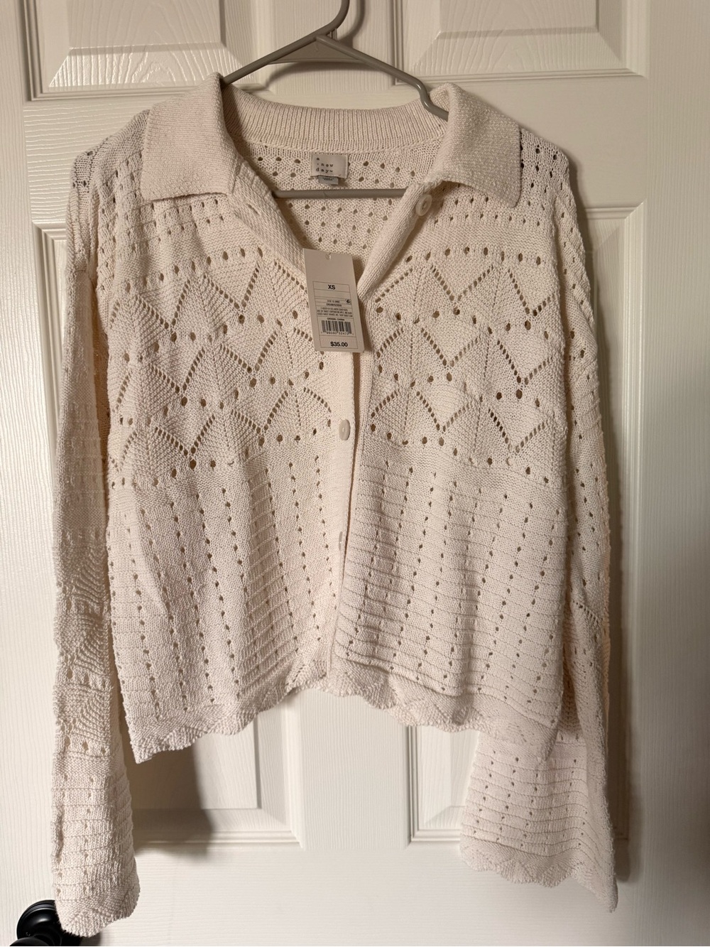 Women's Collared Crochet Cardigan - A New Day Cream XS